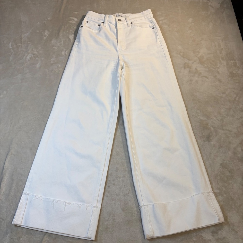 Pistola White High Rise Wide Leg Raw Hem Jeans Size 25 P00016063RC VIVIW